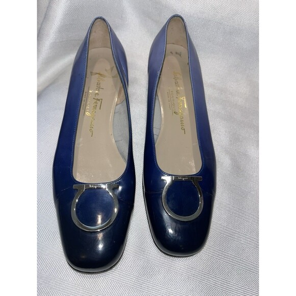 Salvatore Ferragamo Blue Ombré Leather Loafer Silver Signature Logo Women 7 B - Picture 5 of 16
